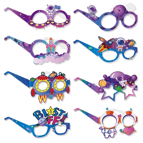 Gafas de Papel con Tema Espacial Accesorios para Fotomatón para Decoraciones de Fiesta de Cumpleaños para Niños Astronauta Cohete OVNI Diseños de Naves