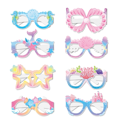 Occhiali di Carta a Tema Sirena Oggetti di Scena Fotobooth Coda di Pesce Stella Marina Conchiglia Occhiali Decorativi per Bambini