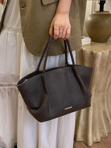 Bolso Tote de Gran Capacidad para Mujer Minimalista de Cuero PU Textura Arrugada Bolso de Hombro Retro para Viaje Diario