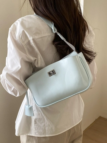 Damen Minimalistisch Retro PU Leder Achseltasche Schultertasche Mode Einfarbig Umhängetasche Mit Silbernem Metallschloss Detail