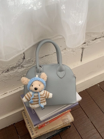 Borsa a Conchiglia da Donna in Pelle PU Casual Con Ciondolo Orsetto Motivo Litchi Borsa a Tracolla Borsetta alla Moda
