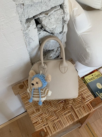 Borsa a Conchiglia da Donna in Pelle PU Casual Con Ciondolo Orsetto Motivo Litchi Borsa a Tracolla Borsetta alla Moda