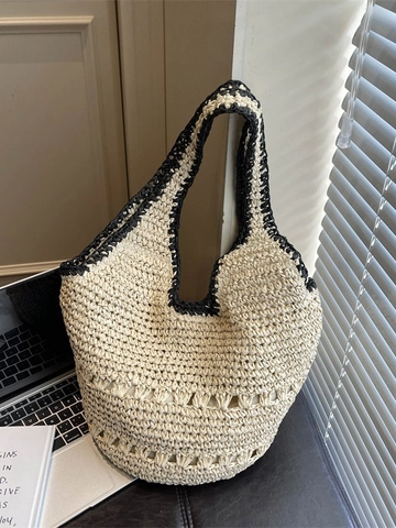 Bolso Tote de Paja Tejida para Mujer Playa Verano Gran Capacidad Bolso de Hombro Calado Informal Urbano Minimalista