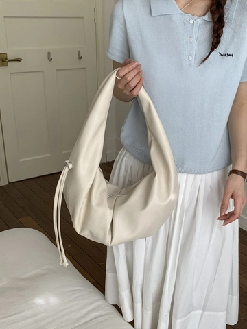 Bolso de Hombro de Cuero PU Fruncido Gran Capacidad Bolso Hobo Color Sólido Bolso de Mano para Mujer Casual Diario Viaje Tote