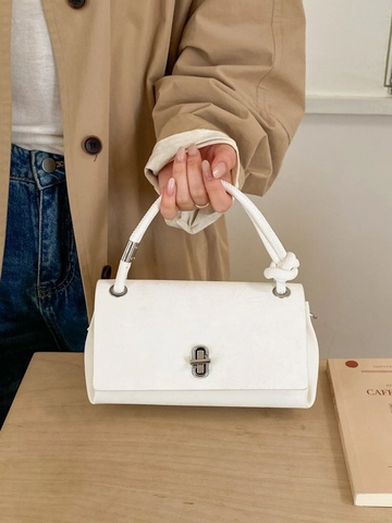 Minimalistische PU Leder Kleine Quadratische Schultertasche Für Damen Retro Geknoteter Griff Handtasche Mit Silber Drehverschluss Elegante Umhängetasche