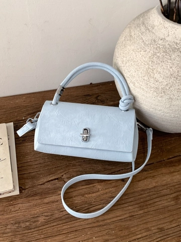 Minimalistische PU Leder Kleine Quadratische Schultertasche Für Damen Retro Geknoteter Griff Handtasche Mit Silber Drehverschluss Elegante Umhängetasche