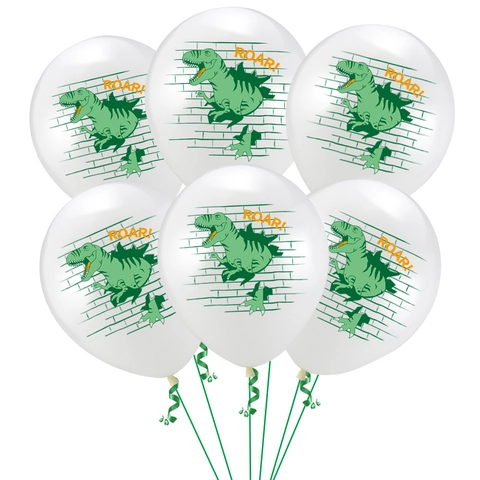 Cartoon Dinosaur Printed Latex Balloons White Dino Themed Children Birthday Party Decorations Supplies For First Birthday