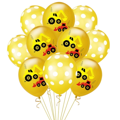 Ensemble de Ballons en Latex Véhicule de Chantier Imprimé Motif Excavatrice Bouteur Avec Paillettes Pour Décoration Fête Anniversaire Enfant