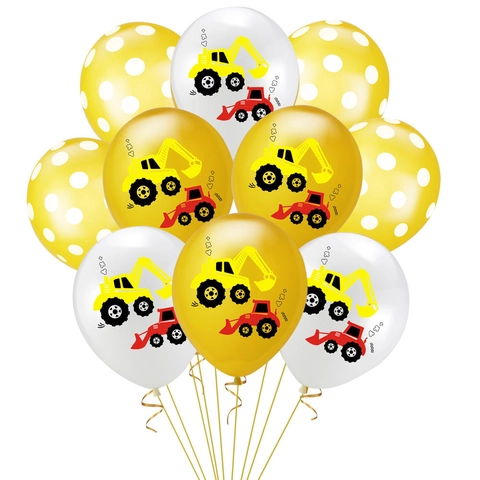Ensemble de Ballons en Latex Véhicule de Chantier Imprimé Motif Excavatrice Bouteur Avec Paillettes Pour Décoration Fête Anniversaire Enfant