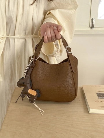 Koreanischer Stil Retro Litschimuster PU Leder Eimertasche Mit Pferdeanhänger Minimalistische Tägliche Pendeltasche Crossbody Für Damen