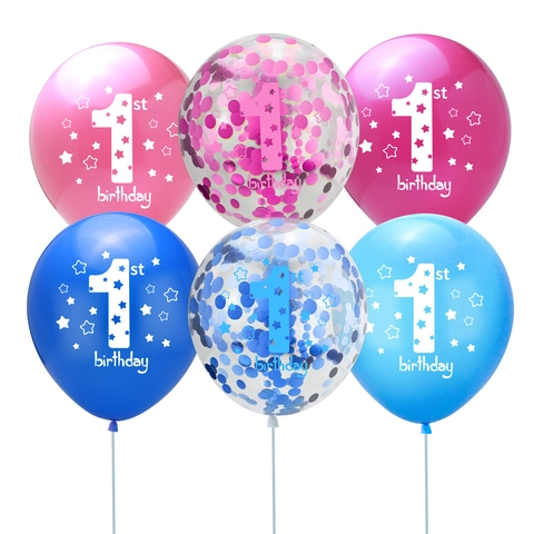 First Birthday Printed Latex Balloons For Baby Boy Girl Party Decoration Gold Blue Pink Confetti Balloon Set Event Supplies