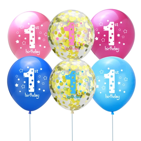First Birthday Printed Latex Balloons For Baby Boy Girl Party Decoration Gold Blue Pink Confetti Balloon Set Event Supplies