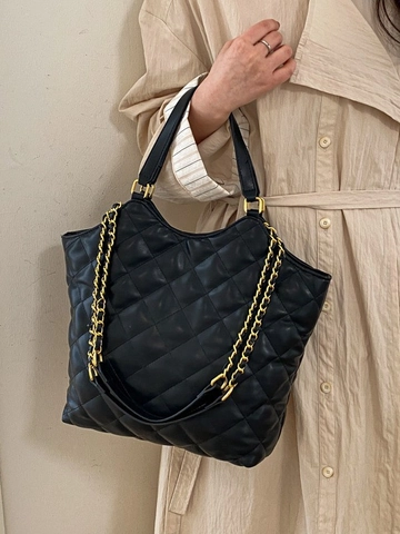 Women Quilted Rhombus Tote Bag Large Capacity PU Leather Handbag With Gold Chain Strap Minimalist Elegant Shoulder Bag