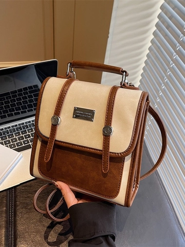 Mode Contrastkleur PU Lederen Rugzak Voor Vrouwen Koreaanse Stijl Eenvoudige Forenzentas Kleine Tas Stiksels Casual Schoolrugzak