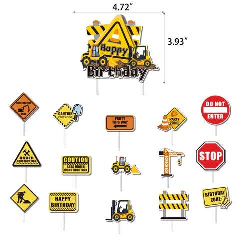 Construction Truck Birthday Party Decorations Excavator Banners Cake Toppers For Kids Construction Zone Theme Party Supplies