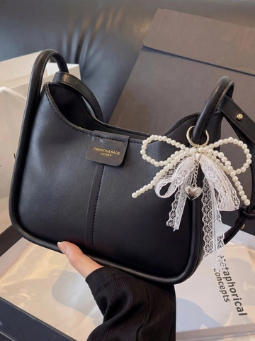 Damen PU Leder Umhängetasche Mode Halbmond Hobo Tasche Mit Künstliche Perle Spitze Schleife Herz Anhänger Elegante Achseltasche