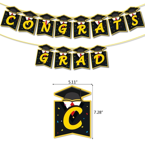 Congrats Grad Banner e Decorazioni a Spirale Sospese Nero Oro Rosso Tocco e Diploma per Forniture per Festa di Laurea