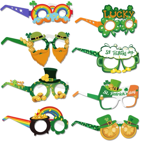 St. Patrick's Day Occhiali di Carta Trifoglio Arcobaleno Pentola d'Oro Modelli Irlandese Lucky Festival Festa Celebrazione Puntelli