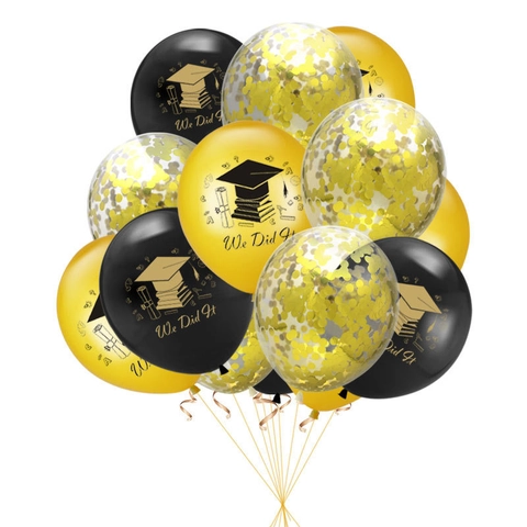 Latex Abschluss Ballon Set Bedruckt We Did It Muster Gold Schwarz Weiß Konfetti Ballons Für Abschlussfeier Deko Feier