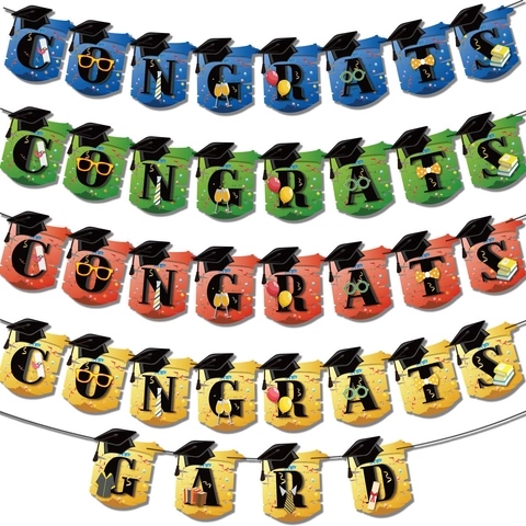 Congrats Grad Graduation Party Banner With Doctoral Cap Pattern Paper Banners For Graduation Ceremony Party Decorations