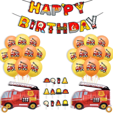 Fireman Birthday Party Decoration Fire Truck Foil Latex Balloons Happy Birthday Banner Cake Toppers Firefighter Theme Supplies