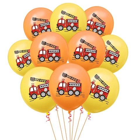 Feuerwehrauto Thema Latex Ballons Set Orange Gelb Feuerwehr Bedruckte Ballons Für Jungen Geburtstag Party Dekoration Zubehör