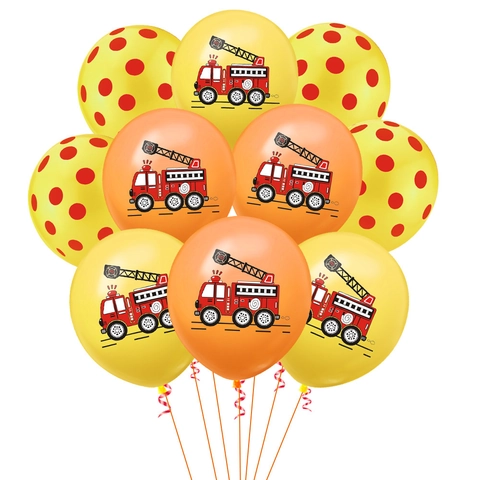 Feuerwehrauto Thema Latex Ballons Set Orange Gelb Feuerwehr Bedruckte Ballons Für Jungen Geburtstag Party Dekoration Zubehör
