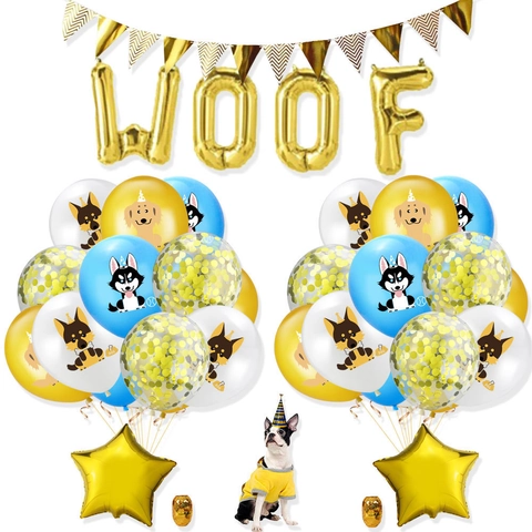 Decorazione Festa di Compleanno a Tema Cane Palloncini in Alluminio Woof Palloncini in Lattice Stampa Cane Bandierine Accessori Animali