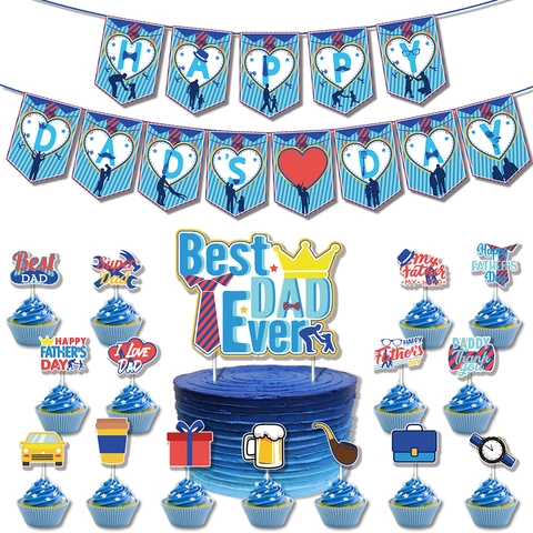 Décoration de Fête des Pères Bannière en Papier Happy Dad's Day Cake Toppers Best Dad Ever Fournitures de Fête