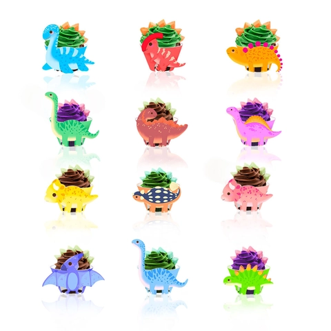 Set Piatti e Topper per Cupcake a Tema Dinosauri Decorazione per Torte in Carta per Bambini Festa di Compleanno