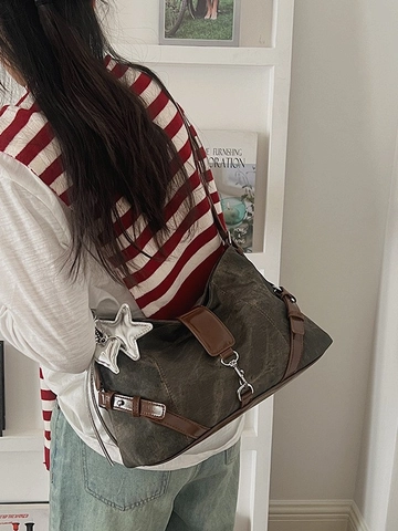 Borsa Sottobraccio Retro in Pelle PU Moda Coreana per Donna Versatile Borsa a Spalla Vintage Con Charm a Stella Borsa a Tracolla Quotidiana