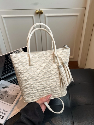 Borsa a Secchiello in Pelle PU a Pieghe alla Moda per Donna Borsa a Tracolla in Stile Coreano con Decorazione con Nappine Strass