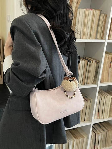 Sac Hobo Demi-Lune pour Femme en Cuir PU avec Charme d'Ours en Peluche Bandoulière Nouée Sac à Épaule Sous le Bras
