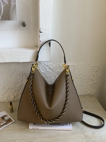 Bolso Tote de Cuir PU de Gran Capacidad para Mujer Patrón de Lichi Bolso de Hombro Con Cadena Bolso Hobo Minimalista