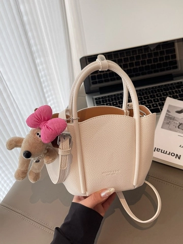 Sac Seau Bandoulière Élégant en Cuir PU Texture Galet pour Femmes Sac à Main Minimaliste avec Pendentif Chiot Sac à Épaule