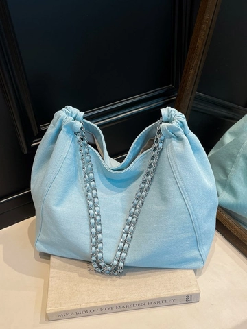 Bolso Tote de Denim para Mujer con Cadena Gran Capacidad Bolso de Hombro de Denim Lavado Bolso Hobo Casual Street Style con Cierre Magnético