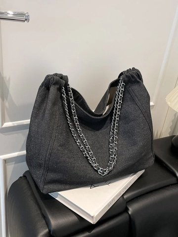 Bolso Tote de Denim para Mujer con Cadena Gran Capacidad Bolso de Hombro de Denim Lavado Bolso Hobo Casual Street Style con Cierre Magnético