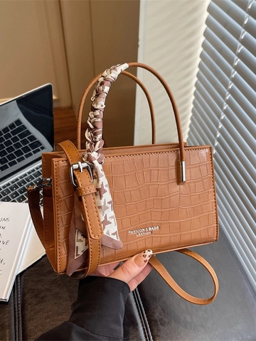 Elegante Schoudertas Van PU Leer Met Krokodillenpatroon Voor Dames Met Zijden Sjaal Veelzijdige Handtas Modeaccessoire