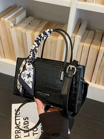 Elegante Schoudertas Van PU Leer Met Krokodillenpatroon Voor Dames Met Zijden Sjaal Veelzijdige Handtas Modeaccessoire