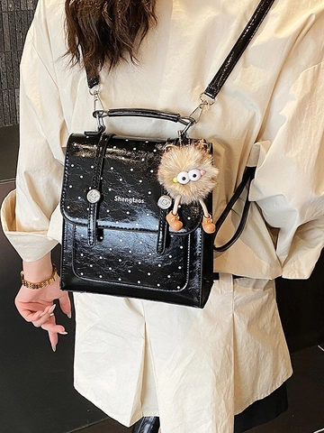 Korean Style Polka Dot Mini Backpack For Women PU Leather Fashion Cute Small Handbag Crossbody Bag With Plush Pendant