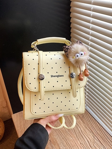 Korean Style Polka Dot Mini Backpack For Women PU Leather Fashion Cute Small Handbag Crossbody Bag With Plush Pendant