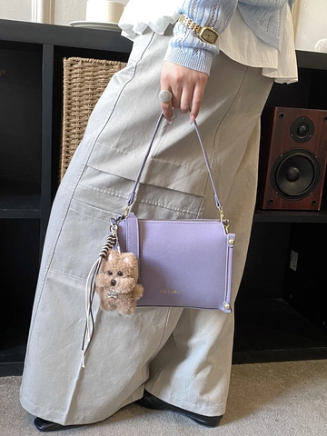 Vintage PU Leather Pillow Crossbody Bag For Women Fashion Solid Color Shoulder Handbag With Cute Teddy Bear Charm