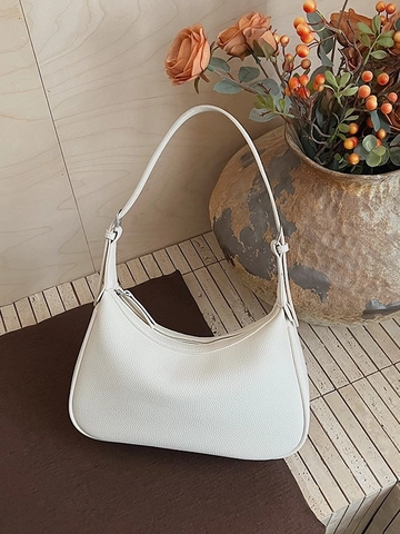 Bolso de Axila de Cuero PU para Mujer con Patrón de Lichi Minimalista Coreano Color Sólido Bolso de Hombro de Media Luna Hobo para Uso Diario