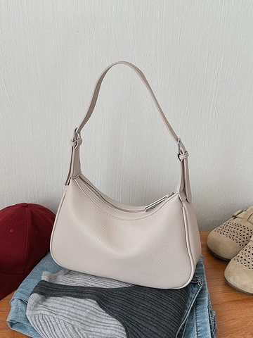 Bolso de Axila de Cuero PU para Mujer con Patrón de Lichi Minimalista Coreano Color Sólido Bolso de Hombro de Media Luna Hobo para Uso Diario