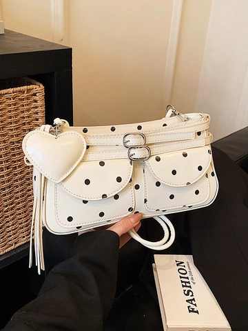 Borsa Sottobraccio in Pelle PU a Pois da Donna Vintage Sweet Cool Borsa a Spalla Con Ciondolo a Cuore Borsa a Mano