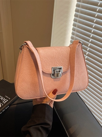 Korean Style Women Pleated PU Leather Shoulder Bag Solid Color Underarm Bag With Metal Buckle Elegant Fashion Daily Bag