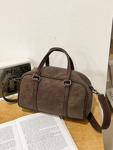 Borsa Boston da Donna in Pelle PU Opaca Retrò Design Minimalista Borsa a Mano a Tracolla Con Manico Superiore Chiusura Lampo