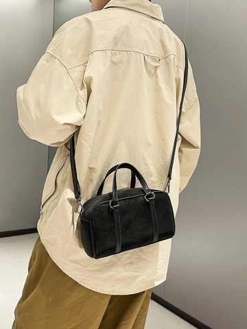 Borsa Boston da Donna in Pelle PU Opaca Retrò Design Minimalista Borsa a Mano a Tracolla Con Manico Superiore Chiusura Lampo
