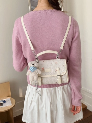 2026 New Fashion Sweet PU Leather Handbag For Women Exquisite Cartoon Print Shoulder Bag Bear Pendant Commute Crossbody Bag