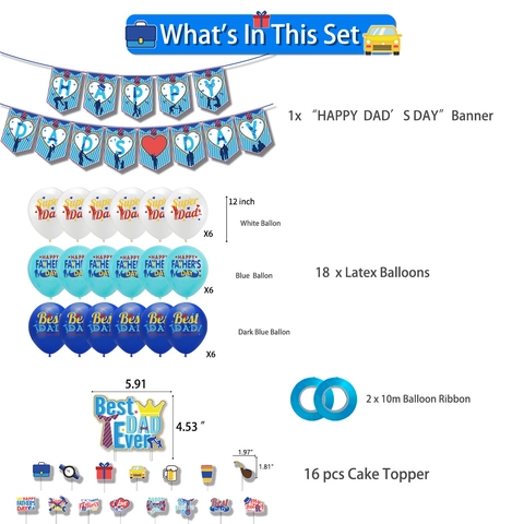 Alles Gute Zum Vatertag Party-Deko-Set Latexballons Buchstaben-Banner Kuchenstecker Für Feier Best Dad Ever Thema Blau Weiß Zuhause Party-Deko
